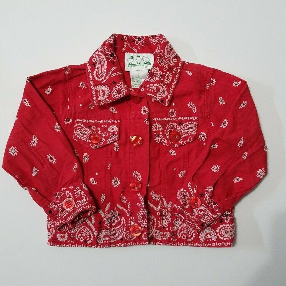 FINAL MARKDOWN Jean Jacket Toddler 3T Red Paisley Bandana